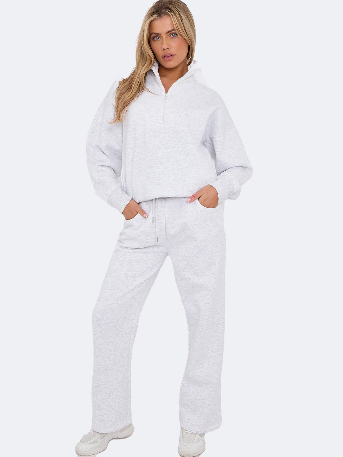 Women Fleece Oversize Quarter Zip Top & Jogger Co-ord Set