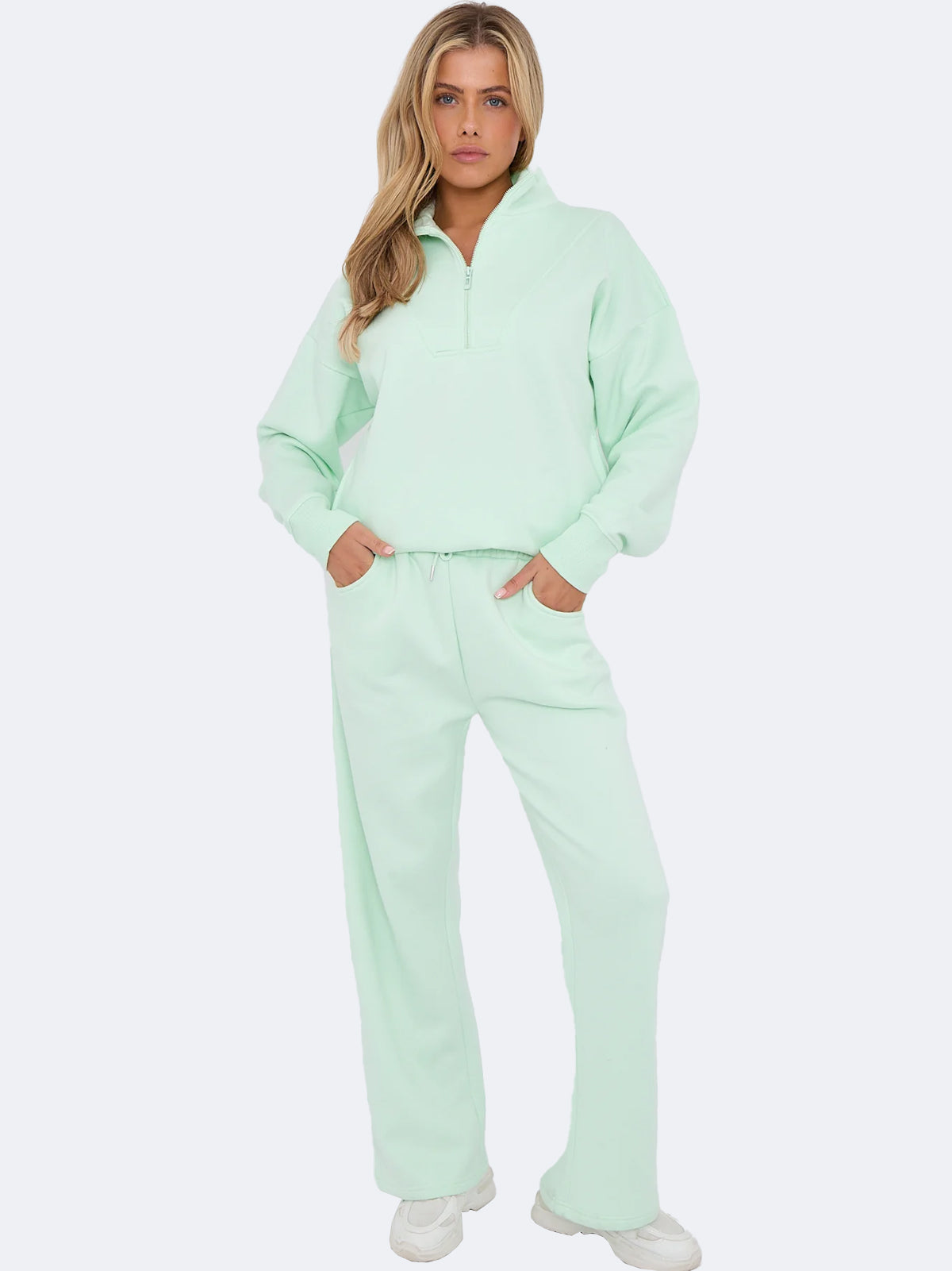 Women Fleece Oversize Quarter Zip Top & Jogger Co-ord Set