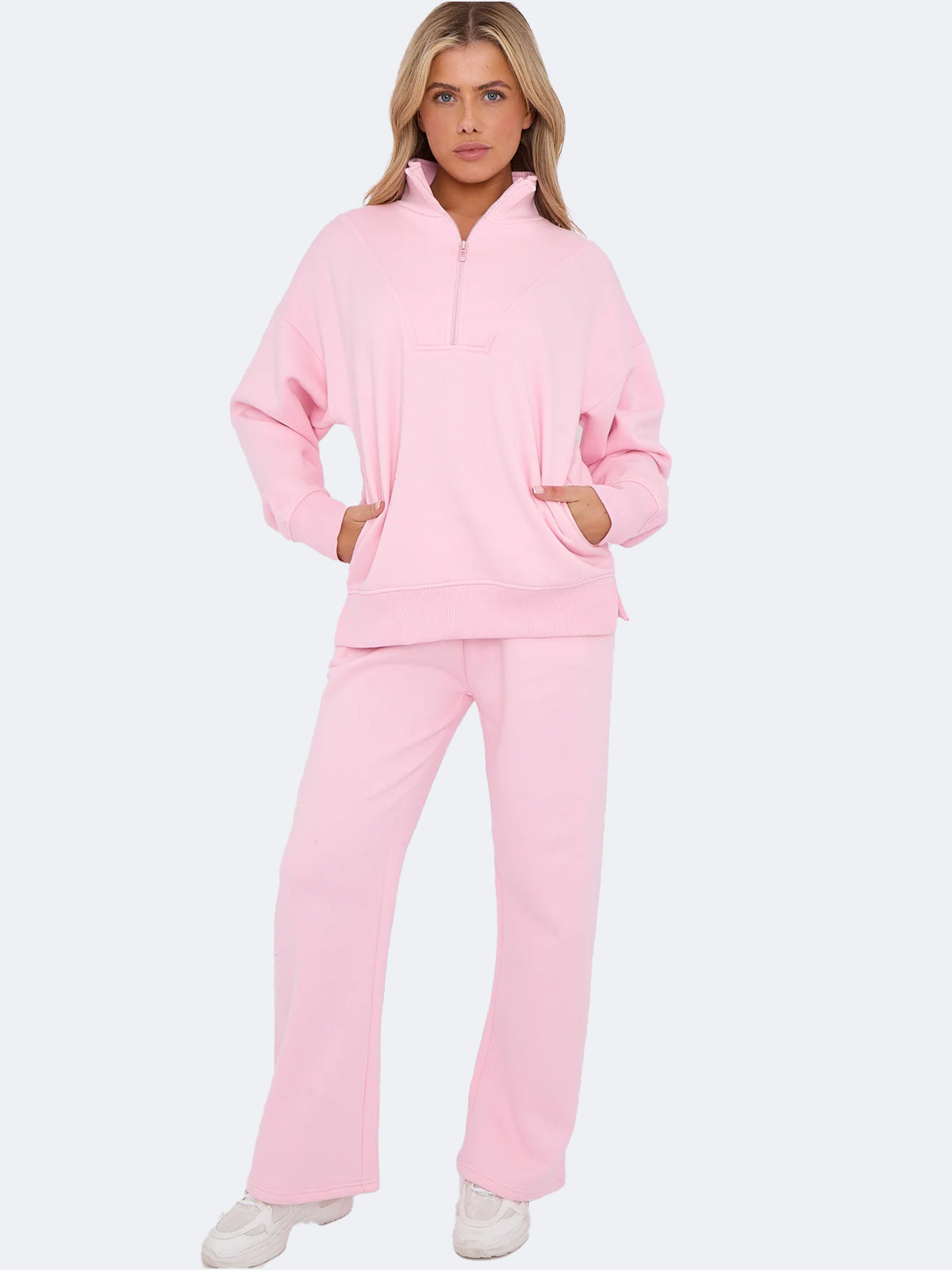 Women Fleece Oversize Quarter Zip Top & Jogger Co-ord Set