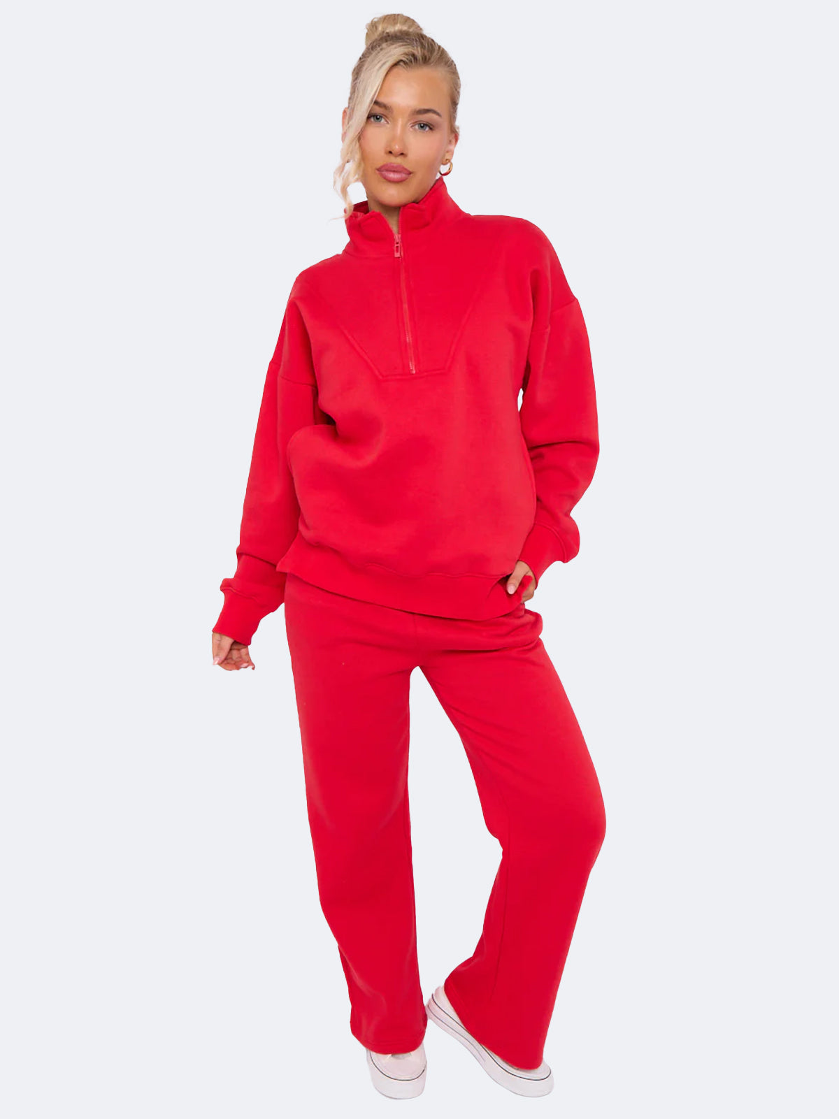 Women Fleece Oversize Quarter Zip Top & Jogger Co-ord Set