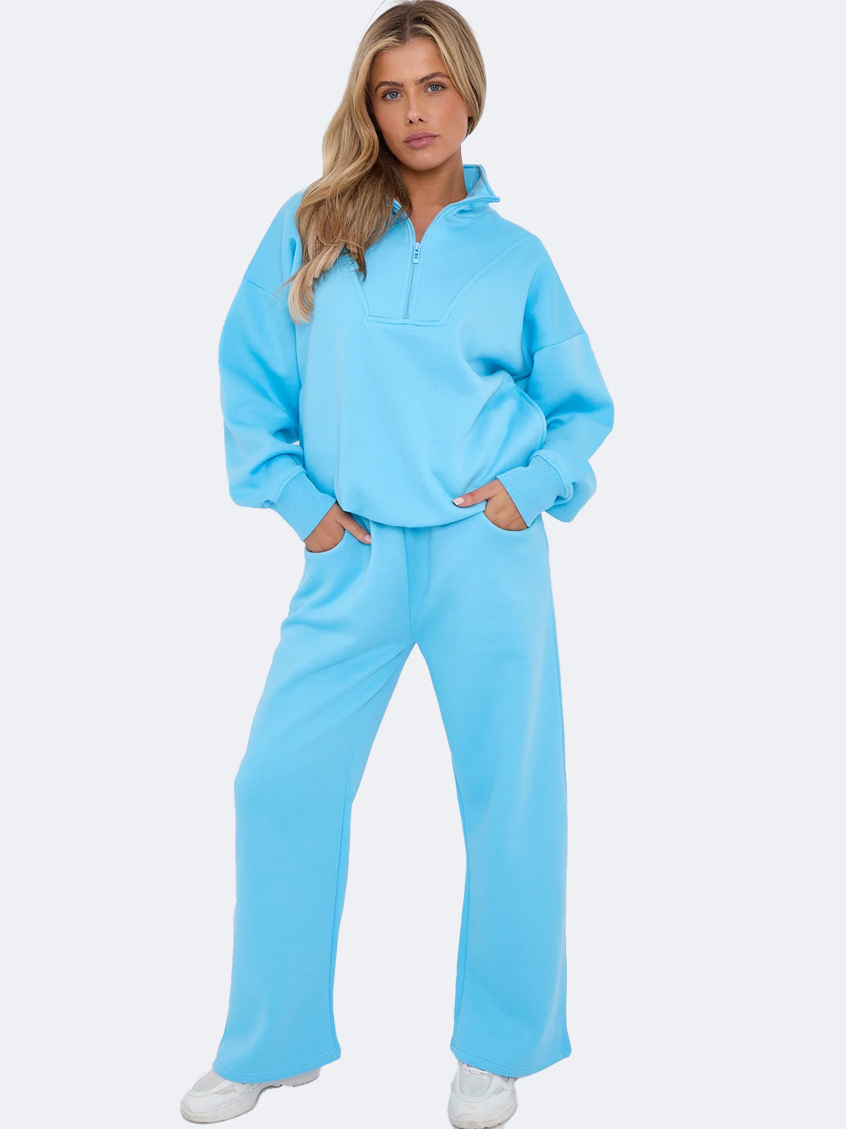 Women Fleece Oversize Quarter Zip Top & Jogger Co-ord Set