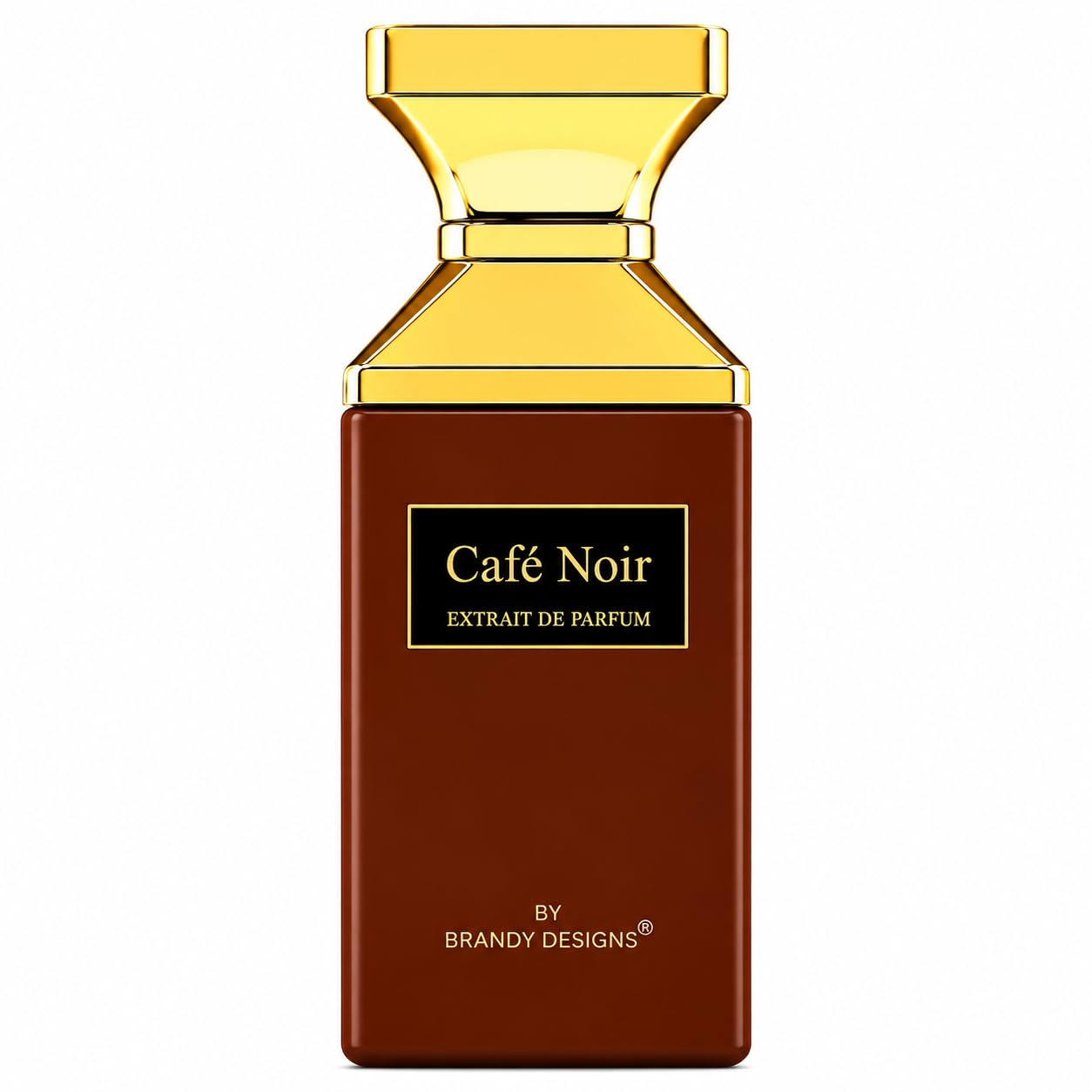 Café Noir Extrait de Parfum 100ml, Brandy Design Perfume. Bottle close-up, elegant and luxurious.