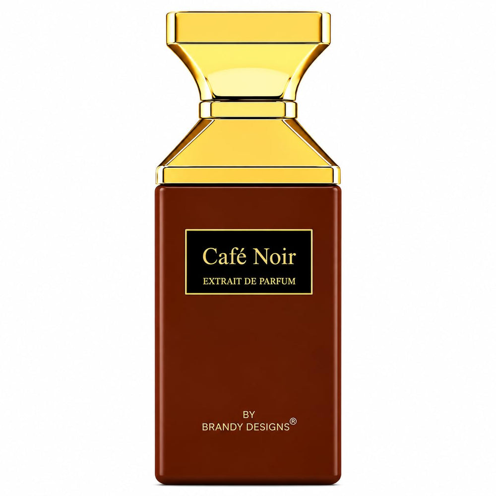 Café Noir Extrait de Parfum 100ml, Brandy Design Perfume. Bottle close-up, elegant and luxurious.