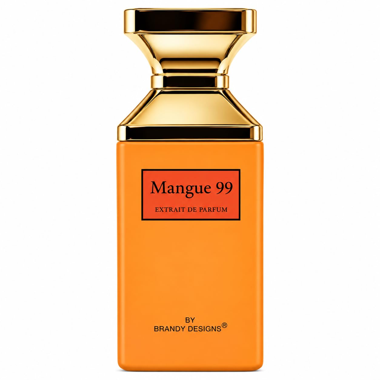 Luxury mango perfume bottle, Mangue 99 Extrait de Parfum 100ml, shown with elegant packaging.