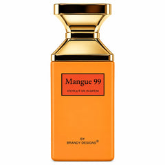 Luxury mango perfume bottle, Mangue 99 Extrait de Parfum 100ml, shown with elegant packaging.