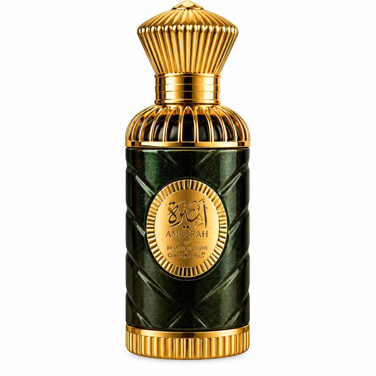 Ameerah Extrait De Parfum 100ml - Luxury Designer Perfume. Elegant bottle, front view.