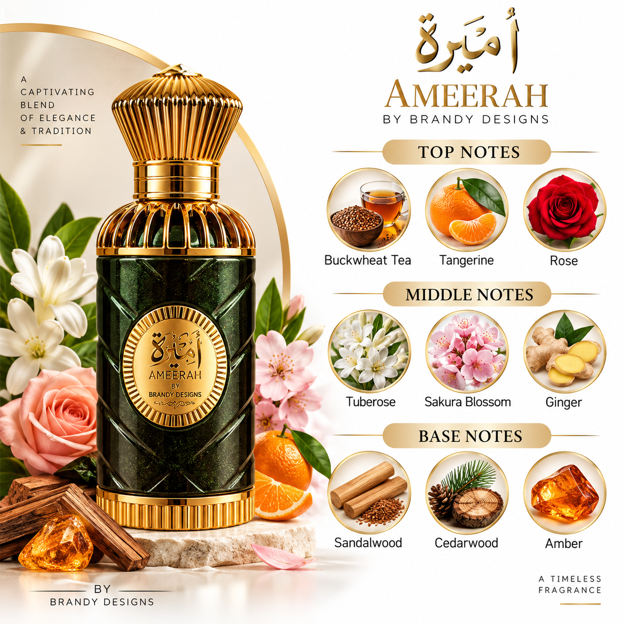 Ameerah Extrait De Parfum 100ml - Luxury Designer Perfume, bottle and packaging, product shot 3 of 3.