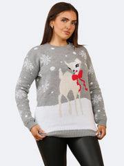 Women's Knitted Xmas Baby Reindeer Christmas Jumper