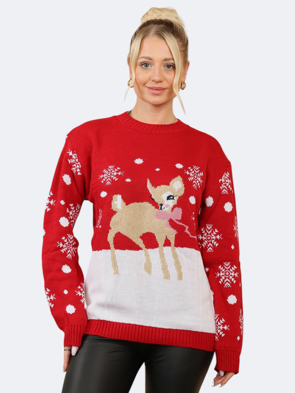 Women's Knitted Xmas Baby Reindeer Christmas Jumper