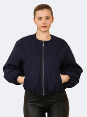 Women’s Balloon Sleeve Zipper Bomber Jacket