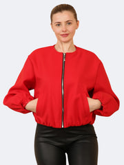 Women’s Balloon Sleeve Zipper Bomber Jacket