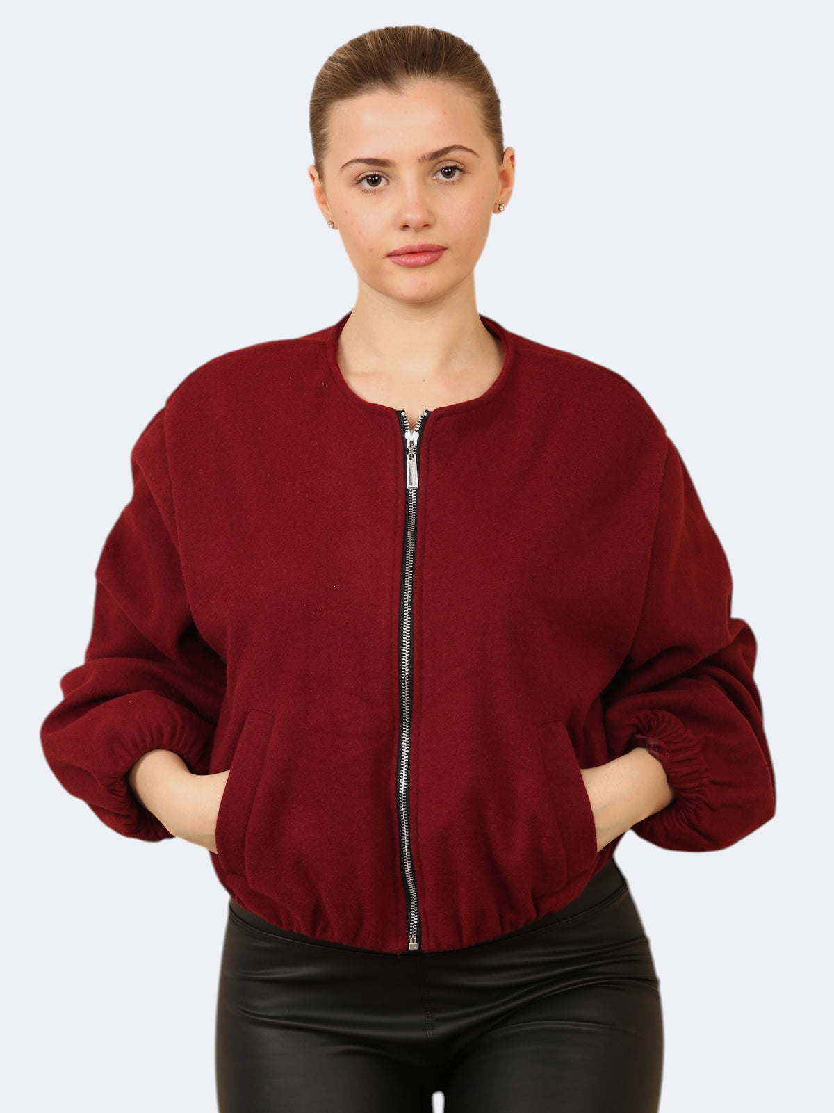 Women’s Balloon Sleeve Zipper Bomber Jacket