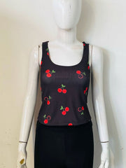 Ribbed Cherry Print Vest Top