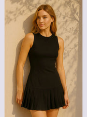 Racer Neck Pleated Mini Dress