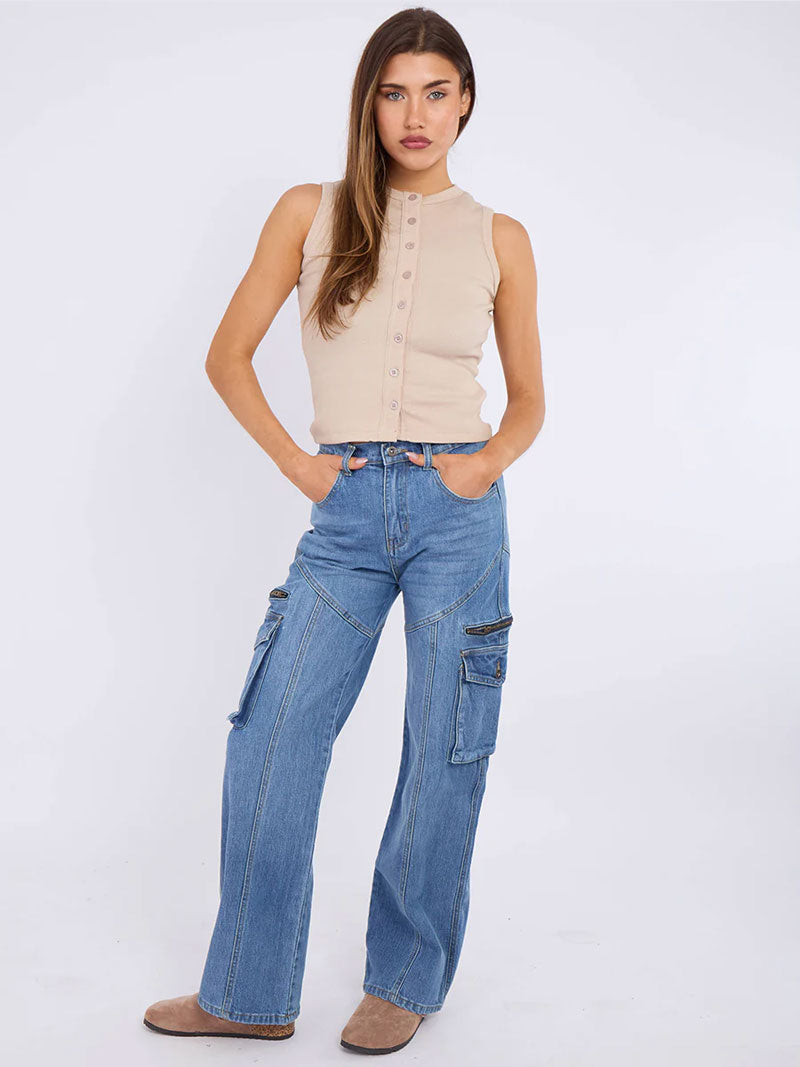 Straight Leg Cargo Denim Jeans
