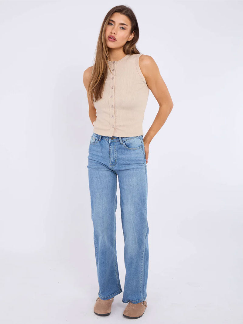 Straight Leg Denim Jeans With Bow Detail