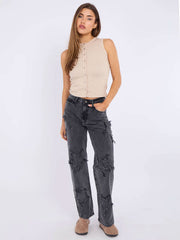 Embroidery Star Straight Leg Denim Jeans
