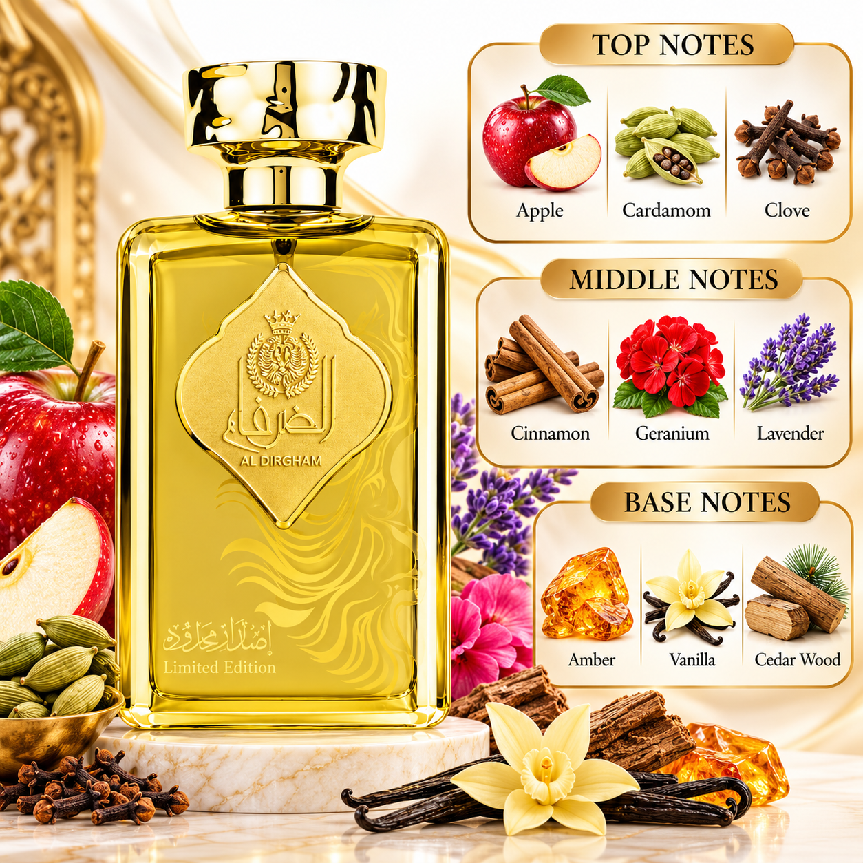 Al Dirgham Limited Edition EDP 100ml by Ard Al Zaafaran, elegant bottle, third product view.