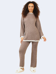 Women Round Neck Stitched Knitted Contrast Jumper & Trouser 2Pcs Co-Ord Set