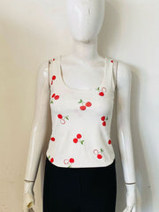 Ribbed Cherry Print Vest Top