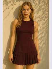 Racer Neck Pleated Mini Dress