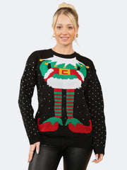 Women's Knitted Xmas Elf Joker Legs Christmas Jumper