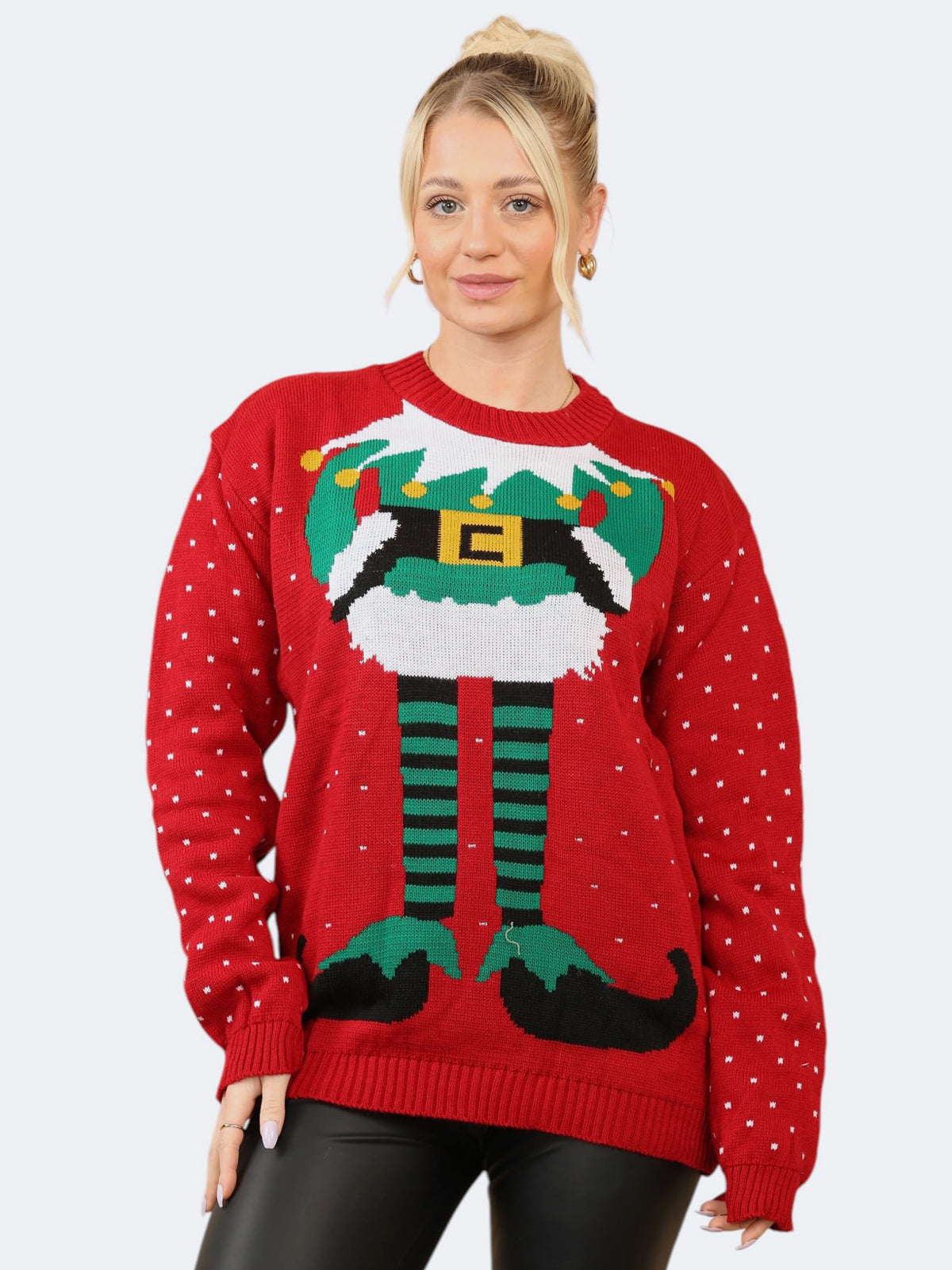 Women's Knitted Xmas Elf Joker Legs Christmas Jumper