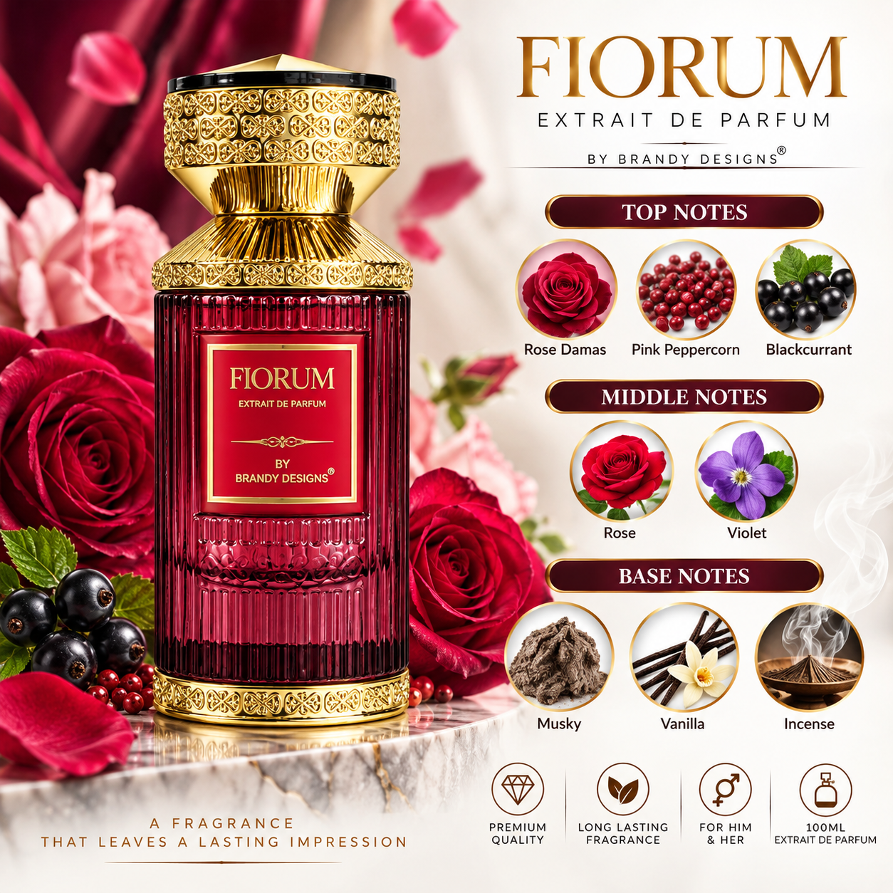 Fiorum Extrait de Parfum 100ml luxury fragrance spray, bottle detail, product shot 3 of 3.