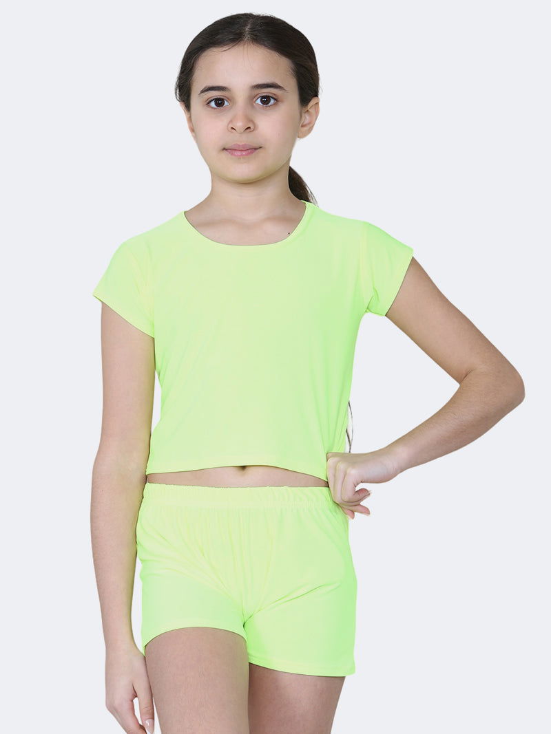 Girls Neon Microfiber Short Sleeve Crop Tops - Grunge Wear