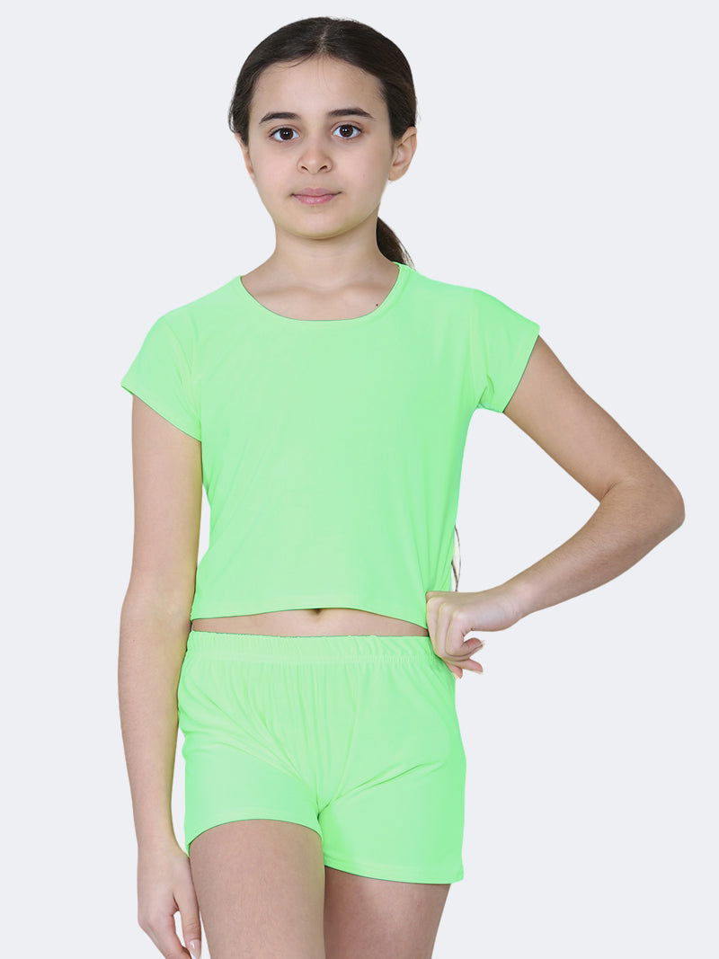 Girls Neon Microfiber Short Sleeve Crop Tops - Grunge Wear