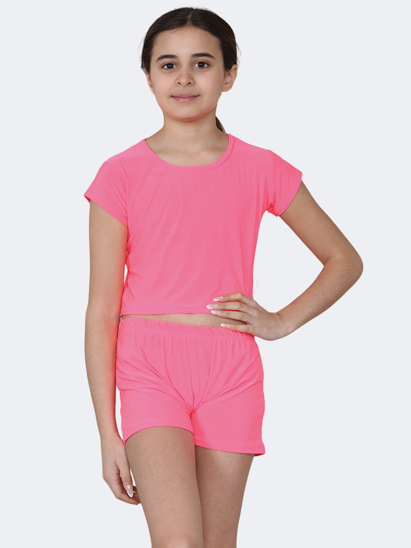 Girls Neon Microfiber Short Sleeve Crop Tops - Grunge Wear