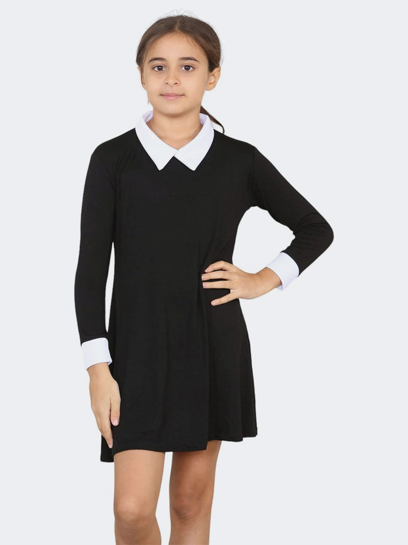 Girls Wednesday Addams Peter Pan Swing Dress - Grunge Wear