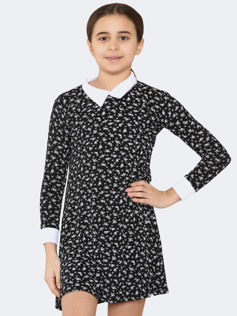 Girls Wednesday Addams Peter Pan Swing Dress - Grunge Wear