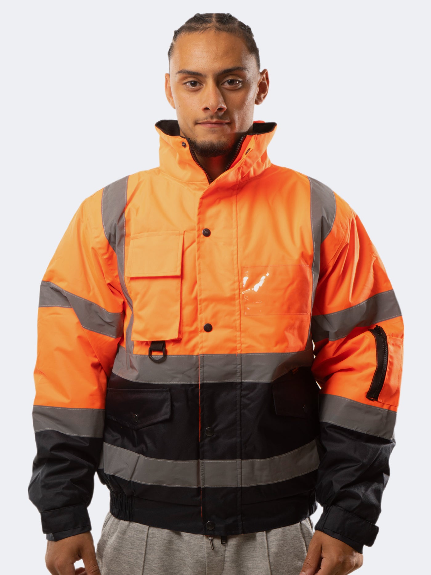 Men Hi Viz Bomber Jacket Hooded Padded Top