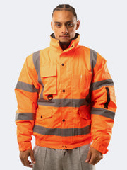 Men Hi Viz Bomber Jacket Hooded Padded Top