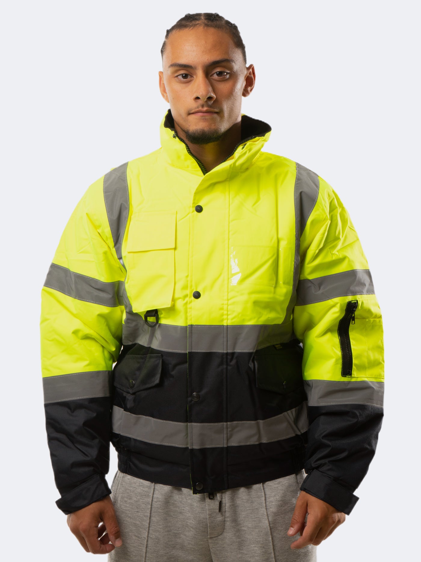 Men Hi Viz Bomber Jacket Hooded Padded Top