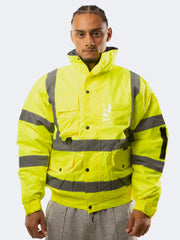 Men Hi Viz Bomber Jacket Hooded Padded Top