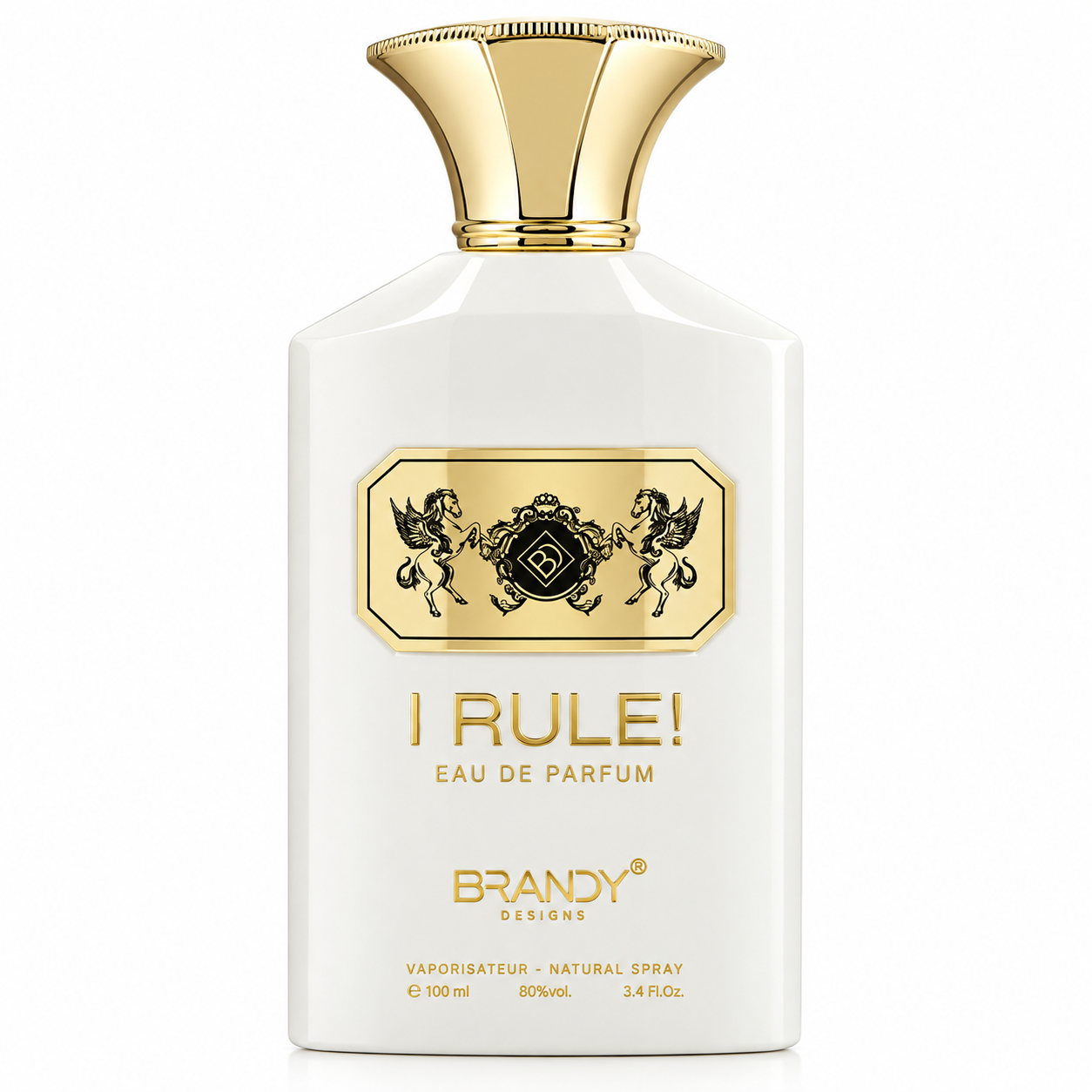 I RULE EDP 100ml perfume bottle, gold cap, elegant design. First image of three.