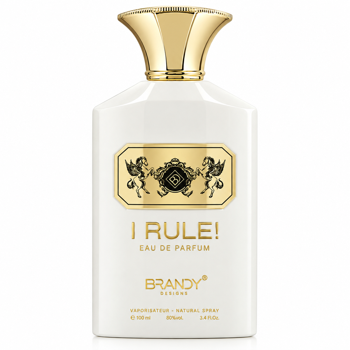 I RULE EDP 100ml perfume bottle, gold cap, elegant design. First image of three.
