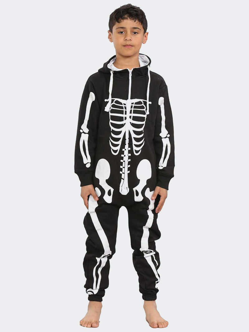 Kids Halloween Skeleton Onesie Hooded Jumpsuit - Grunge Wear