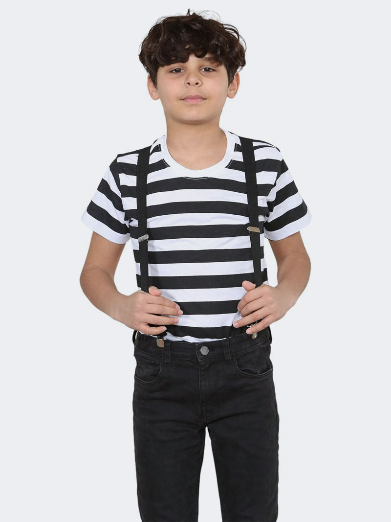 Kids Striped Black White T-Shirt & Braces Set - Grunge Wear