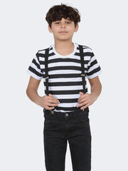 Kids Striped Black White T-Shirt & Braces Set - Grunge Wear