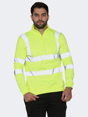 Men Hi Viz Long Sleeve Quarter Zip Sweatshirt Top - Grunge Wear