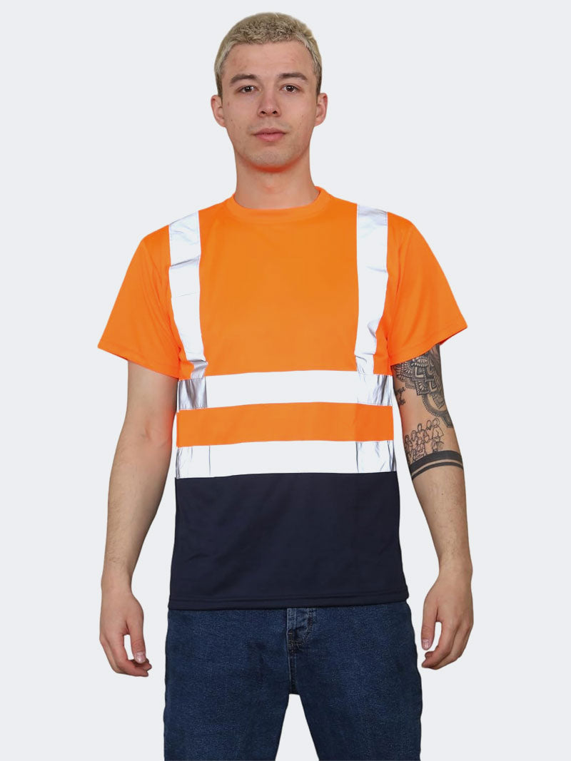 Men Hi Viz Short Sleeve Crew Neck T-Shirts - Grunge Wear