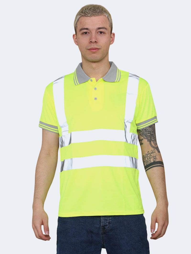 Men Hi Viz Short Sleeve Polo Shirts - Grunge Wear