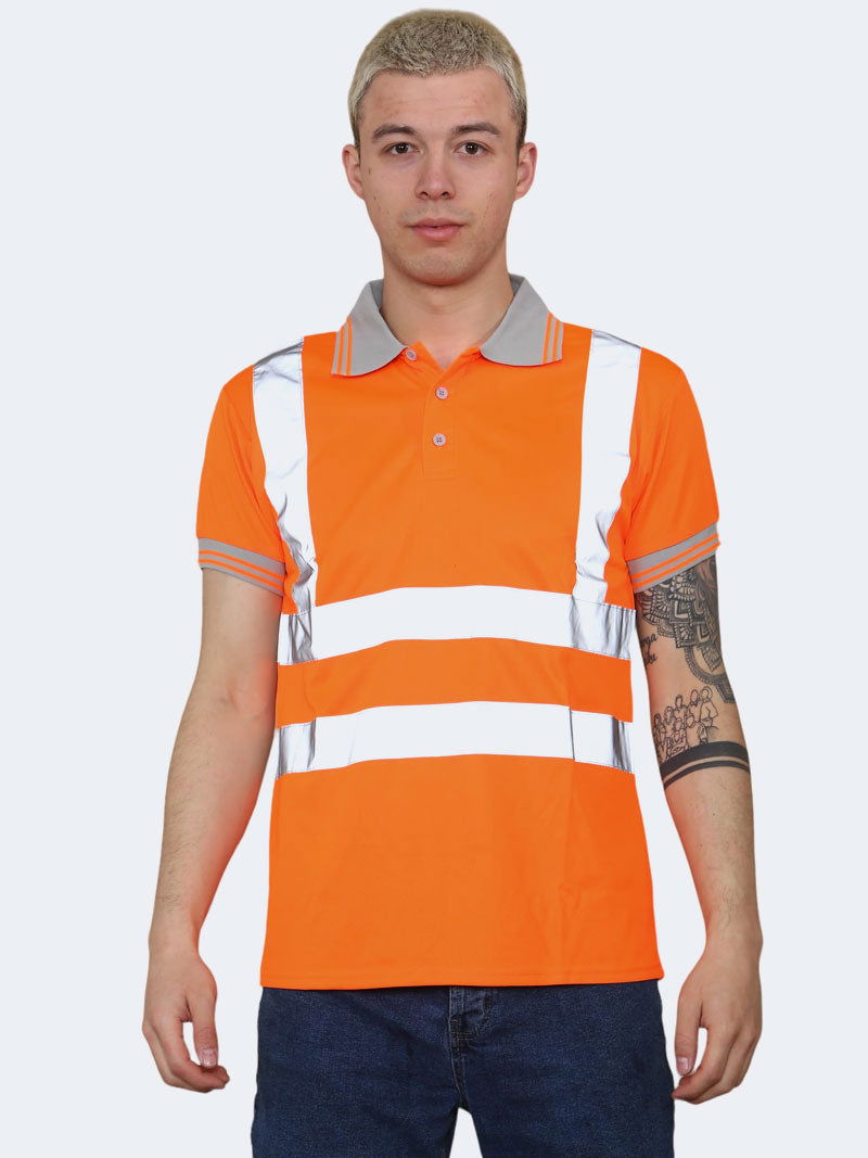 Men Hi Viz Short Sleeve Polo Shirts - Grunge Wear