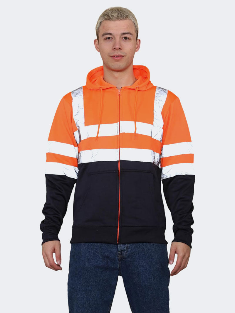 Men Hi Viz Workwear Zipper Hoodie - Grunge Wear