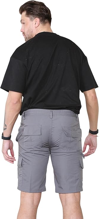 Mens Cargo Shorts Elasticated Waist – Mian Combat Multi Pocket Summer Work Shorts Plus Size