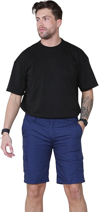 Mens Cargo Shorts Elasticated Waist – Mian Combat Multi Pocket Summer Work Shorts Plus Size