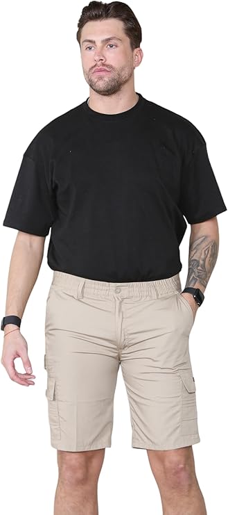 Mens Cargo Shorts Elasticated Waist – Mian Combat Multi Pocket Summer Work Shorts Plus Size